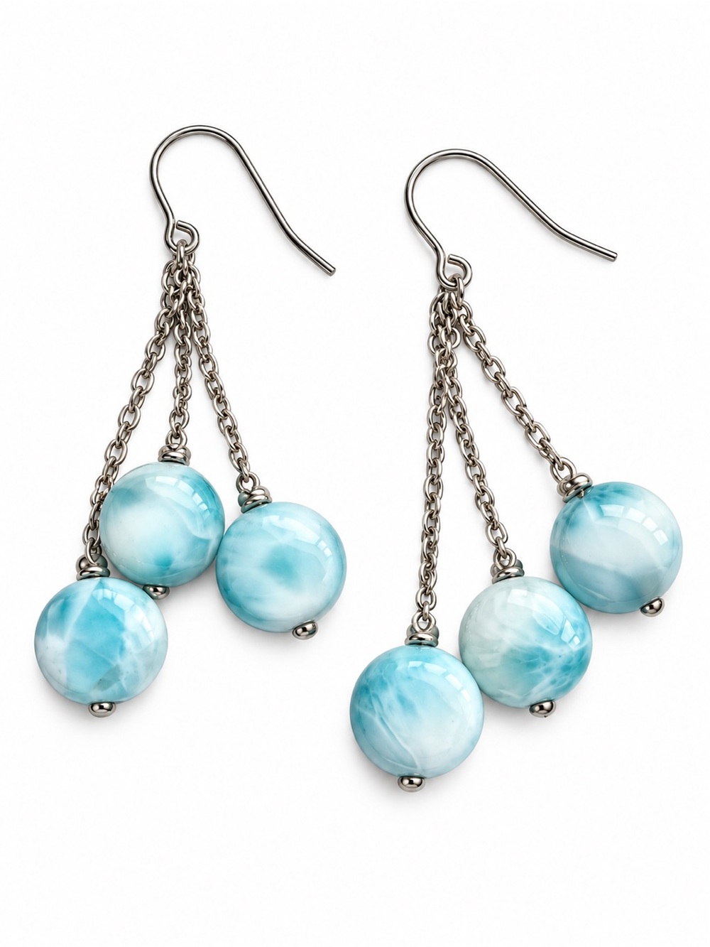 Marahlago Sterling Silver Larimar Bead Dangle Drop Earrings